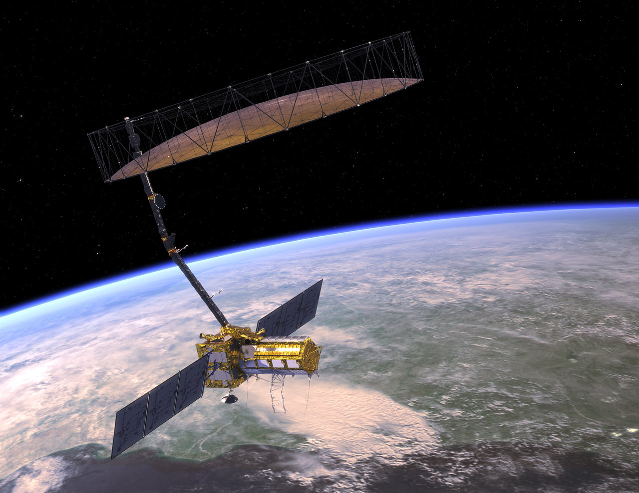 Radar satellite observing Earth from orbit